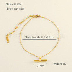 201ステンレススチール製Tバーチャームアンクレット（女性用）  ゴールドカラー  8-1/2インチ（215mm）&nbsp;FS-WG8F6B6-01