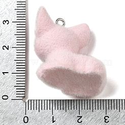 フロッキー樹脂ペンダント  猫  プラチナ鉄ループ付き  ピンク  26x27x17.5mm  穴：2mm&nbsp;LS-RESI-E059-08A