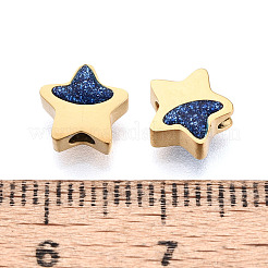 304ステンレス鋼とエナメルビーズ  キラキラビーズ  スター  18KGP本金メッキ  7.5x7.5x3.5mm  穴：2mm&nbsp;STAS-T074-17G