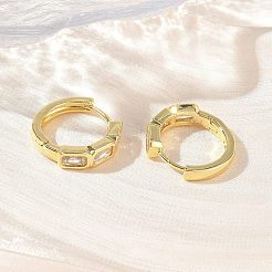真鍮パヴェキュービックジルコニアフープピアス  長方形  鉛フリー＆カドミウムフリー  ラックめっき  長持ちメッキ  18KGP本金メッキ  17x18x4.5mm&nbsp;KK-CBA98BA-15G
