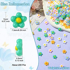 200個の樹脂カボション  ネイルアートの装飾の付属品  花  ミックスカラー  7x7.5x3.5mm&nbsp;FIND-CJ0001-99