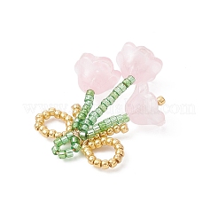 ガラスシードビーズの蝶結びと花のペンダント  ピンク  38x27x12mm  穴：3x2.5mm&nbsp;PALLOY-MZ01129-02
