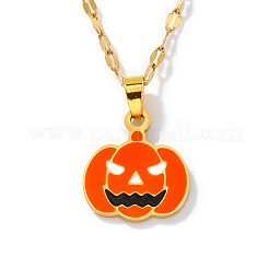 304ステンレススチール製エナメルハロウィンパンプキンペンダントチェーンネックレス  ゴールドカラー  レッドオレンジ  15.75インチ（40cm）&nbsp;BZ8585