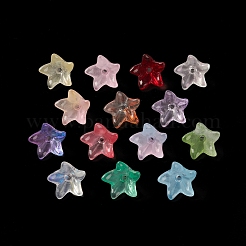 スプレー塗り透明ガラス・ビーズ  花  ミックスカラー  12x9x12mm  穴：1.4mm&nbsp;GLAA-D006-14
