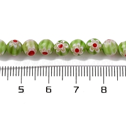 ハンドメイドミッレフィオーリ ランプワークビーズ連売り  ラウンド  黄緑  6mm  穴：0.7mm  約64個/連  14.69''（37.3センチメートル）&nbsp;LAMP-G164-02D