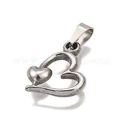 304ステンレスペンダント  ハートチャーム  変色防止  ステンレス鋼色  15.5x15x3mm  穴：3x5mm&nbsp;STAS-B086-05P