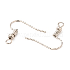 真鍮のピアスフック  コイルとボール付きフレンチフック  プラチナ  21ゲージ  20x3mm  穴：2mm  ピン：0.7mm&nbsp;KK-XCP0001-71P