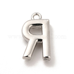 プラスチック模造パールのペンダント  環境に優しい真鍮のパーツ  a～zの文字  プラチナ  12~16x2~13x3mm  穴：1.4mm  26個/セット&nbsp;KK-P230-17P