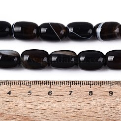 天然石瑪瑙ビーズ連売り  染め  バレル  ブラック  13~15x9.5~11mm  穴：1mm  約28個/連  14.96~15.35インチ（38~39cm）&nbsp;G-N356-02B-01