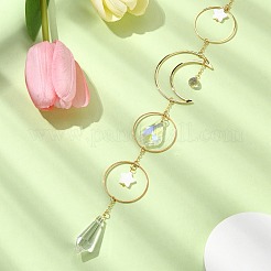 真鍮とガラスのペンダント装飾  月と星と指輪  ゴールドカラー  298mm&nbsp;HJEW-TA00122