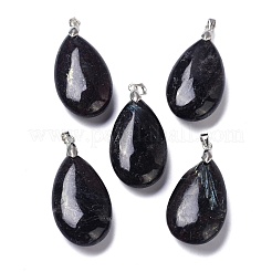 天然石ペンダント  真鍮のパーツと  ティアドロップ  35x20x7.5~9mm  穴：4x3.5mm&nbsp;G-D084-01P-B
