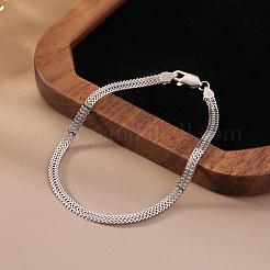 女性用スターリングシルバーウィートチェーンブレスレット925個  プラチナメッキ  7-1/8インチ（18cm）&nbsp;BJEW-A037-09P
