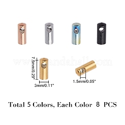 PVD真空メッキ304ステンレススチールコードエンド  エンドキャップ  コラム  虹色  7.5x3mm  穴：1.5mm  内径：2.5mm  5色  8個/カラー  40個/箱&nbsp;STAS-UN0010-53