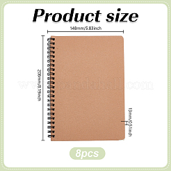紙製スパイラルノート8冊  長方形  キャメル  208x148x13mm&nbsp;OFST-GO0001-04