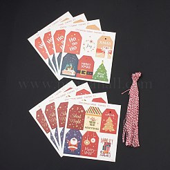 クリスマスのテーマの紙テープ  麻縄で  クリスマスツリーの装飾用  六角  クリスマステーマの模様  模様付き六角形：68x45x0.4mm  6pcs /シート&nbsp;DIY-I069-03D