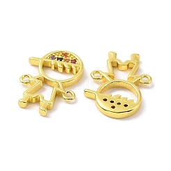 本物の 18k ゴールド メッキ 真鍮 マイクロ パヴェ キュービック ジルコニア コネクタ チャーム  カドミウムフリー＆ニッケルフリー＆鉛フリー  ボーイリンク  カラフル  16x12x1.5mm  穴：1.1mm&nbsp;KK-L209-058G-02