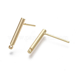 真鍮製スタッドピアスパーツ  カン付き  ニッケルフリー  バー  18KGP本金メッキ  15x2mm  穴：1mm  ピン：0.7mm&nbsp;X-KK-R132-058-NF