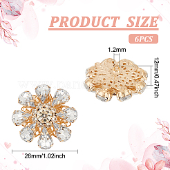 アクリルラインストーンボタン6個。  真鍮パーツ  花  クリスタル  26x12mm  穴：1.2mm&nbsp;DIY-FG0004-60C