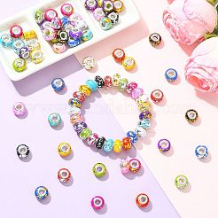 80個 20色 不透明樹脂ロンデル ヨーロピアンビーズ  金箔とシルバートーンの真鍮ダブルコア付き  大穴ビーズ  ミックスカラー  13.8x8.5mm  穴：4.5~5mm  4個/カラー&nbsp;RESI-FS0002-46