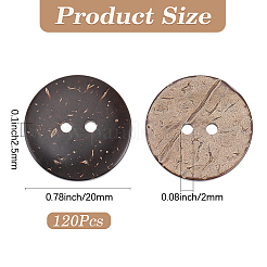ココナッツボタン120個  2穴  フラットラウンド  ココナッツブラウン  20x2.5mm  穴：2mm&nbsp;COCO-CY0001-02
