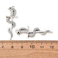 合金のチベット風チャーム  剣のお守りをつけた蛇  アンティークシルバー  39.5x13.5x3mm  穴：1.6mm  556個/ 1000g&nbsp;AL-CBA5212-07AS