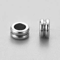 変色しにくい201ステンレススチールビーズ  大穴ビーズ  溝付き柱  ステンレス鋼色  8x4mm  穴：4.5mm&nbsp;STAS-G189-07P