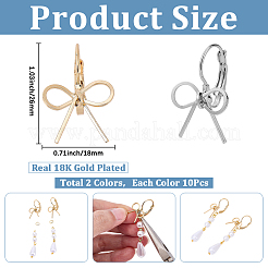 10ペア2色の蝶結び真鍮フレンチフックピアス  ミックスカラー  26x18mm  5ペア/カラー&nbsp;EJEW-SC0001-93