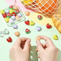 ハートプリントの不透明アクリルビーズ30個、6つのスタイル  フルーツビーズ  ミックスカラー  17~17.5x17.5~18x8.5mm  穴：1.6~1.8mm&nbsp;FIND-CJ0004-62