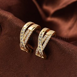 ラックメッキ真鍮マイクロパヴェクリアキュービックジルコニアカフイヤリング女性用  カドミウムフリー＆鉛フリー  長持ちメッキ  18KGP本金メッキ  15.5~16x6mm&nbsp;EJEW-C125-24C-G