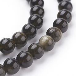 天然石ゴールデンシーンオブシディアンビーズ連売り  ラウンド  6mm  穴：1mm  31個/連  8インチ&nbsp;G-C076-6mm-5