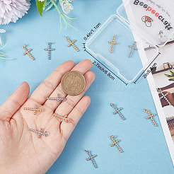 16 個 2 色の真鍮ペンダント  宗教クロスチャーム  オープン丸カン付き  ミックスカラー  20x11x2mm  穴：3mm  リング：5x0.9mm  8個/カラー&nbsp;KK-BBC0005-86