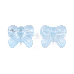 透明なスプレー塗装ガラスビーズ  蝶結び  ライトスカイブルー  14x16x6mm  穴：1mm&nbsp;LS-GLAA-N035-025-C03