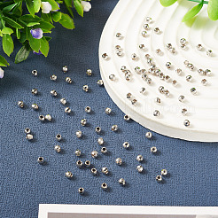 真鍮ビーズ100個  ラウンド  多面カット  プラチナ  2.5~3mm  穴：1.2mm&nbsp;KK-TA0008-54