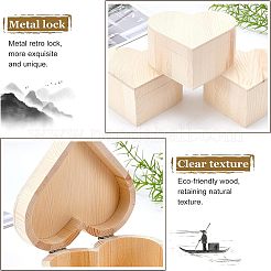 松収納ボックス  鉄パーツ  ハート  湯通しアーモンド  12.7x13.25x7.05cm  内径：10.5x11.8のCM&nbsp;WOOD-WH0107-49