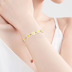 304ステンレススチールデイジーフラワーリンクチェーン（エナメル加工）  溶接されていない  スプールで  ゴールドカラー  ホワイト  14x10x1mm  約3.28フィート（1m）/ロール&nbsp;AJEW-CJ0001-22B