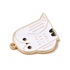 合金エナメルチャーム  ゴールドカラー  フクロウチャーム  ホワイト  25x24x1mm  穴：1.5mm&nbsp;ENAM-Q447-03G