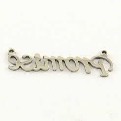 変色しにくいおしゃれなステンレススチールのワードチャーム  約束  ステンレス鋼色  11x35x1mm  穴：1.5mm&nbsp;LS-STAS-R059-40