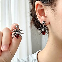 合金ラインストーンスタンドピアス  クモ  樹脂製ダングルピアス  ガンメタ色  40x33mm&nbsp;WG15A7C-01