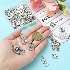45pcs9スタイルチベットスタイルアロイペンダント  ハートロック＆ハグカップル＆ハート  アンティークシルバー  12~27x12.5~24x1~3mm  穴：1.5mm  5個/スタイル&nbsp;TIBEP-CJ0002-74