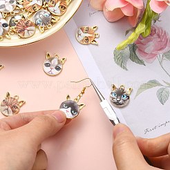 30個6スタイルアロイエナメルペンダント  ライトゴールド  猫  ミックスカラー  20.5x18.5x2mm  穴：1.8mm  5個/スタイル&nbsp;ENAM-CJ0003-55