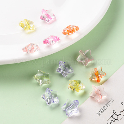 透明なアクリルビーズ  スター  ミックスカラー  13x14x7.5mm  穴：1.5mm  約880個/500g&nbsp;TACR-S154-22A-1