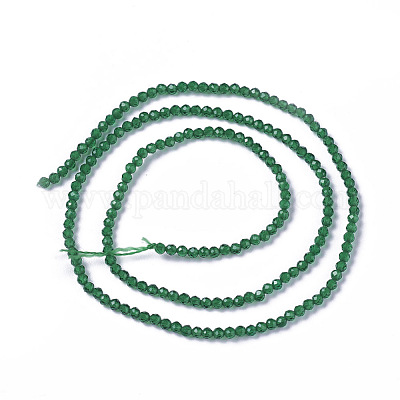 ガラスビーズ連売り  多面カット  ラウンド  グリーン  3~3.5x2.5~3mm  穴：0.3mm  約114~125個/連  14インチ（35.5cm）&nbsp;G-F596-47J-3mm-1