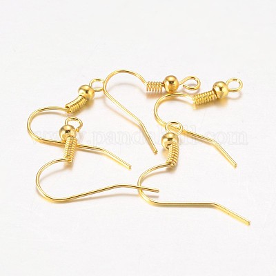 アイアン製ピアスフック  耳ワイヤー  水平ループ付き  カドミウムフリー＆鉛フリー  ゴールドカラー  17~19x0.8mm  穴：2mm  22ゲージ  ピン：0.6mm&nbsp;E135-G-1