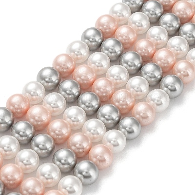 シェルパールビーズ連売り  グレードA  ラウンド  ミックスカラー  8mm  穴：1mm  約48~50個/連  16インチ&nbsp;BSHE-L017-20-1