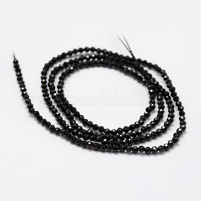 ガラスビーズ連売り  多面カット  ラウンド  ブラック  2mm  穴：0.5mm  約175個/連  14.5インチ&nbsp;G-K185-09A-1