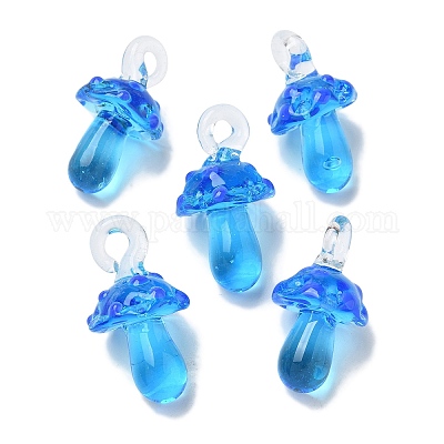 手作りランプワークペンダント  バンピー  キノコ  ドジャーブルー  24.5~29.5x15~18.5mm  穴：2~5mm&nbsp;LAMP-M021-01T-1