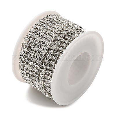 鉄ラインストーンカップチェーン  スプールで  銀  クリスタル  3x3x2.5mm  約10ヤード/ロール&nbsp;CH-A008-01B-1