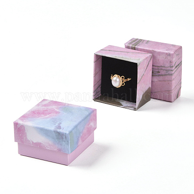 厚紙箱リングボックス  内部のスポンジ  正方形  空色  5.2x5.2x3.2cm&nbsp;X-CBOX-G018-A02-1