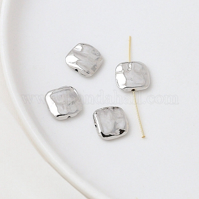 真鍮製スペーサービーズ  プラチナ  正方形  12x12mm  穴：2mm&nbsp;PW-WG22851-06-1