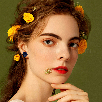 6ペア6色の3Dフラワーポリマークレイスタッドピアス、304ステンレス